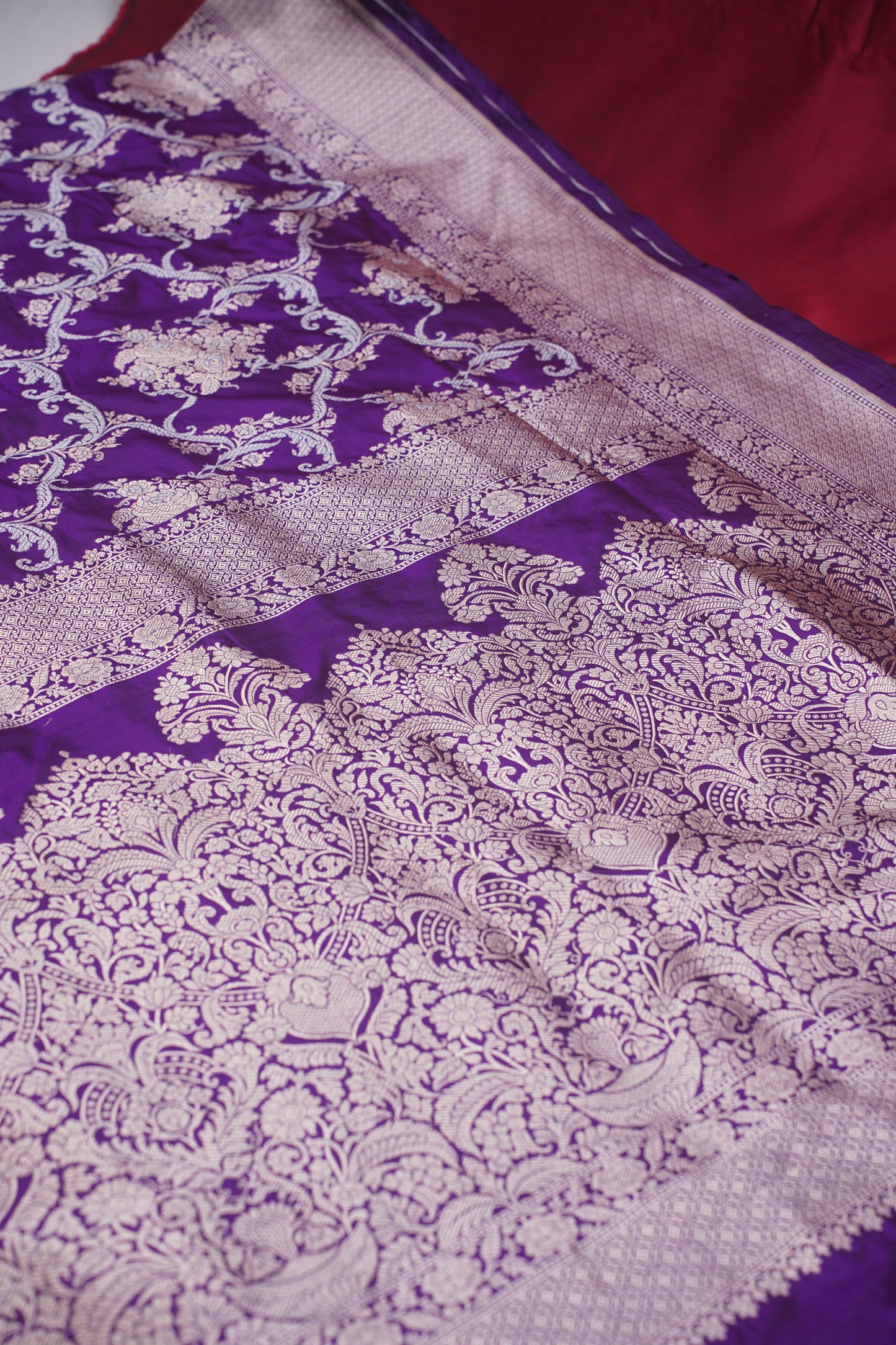 Dark Purple Pure Kadwa Jaal Banarasi Handloom Saree