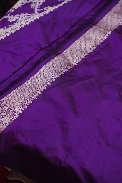 Dark Purple Pure Kadwa Jaal Banarasi Handloom Saree