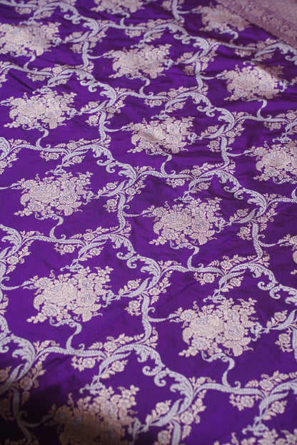 Dark Purple Pure Kadwa Jaal Banarasi Handloom Saree