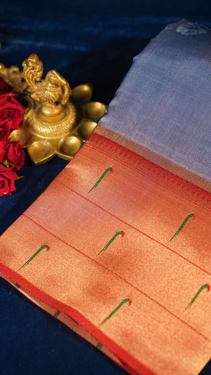 "UTSAV BANARAS 145" Banarasi Ocean Blue Digital Print Paithani Silk Saree