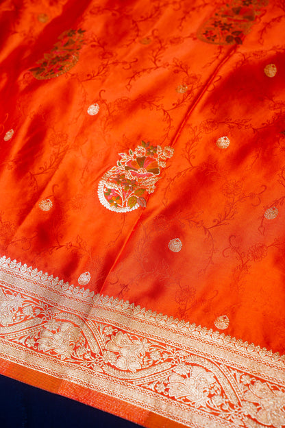 Orange Banarasi Silk Saree