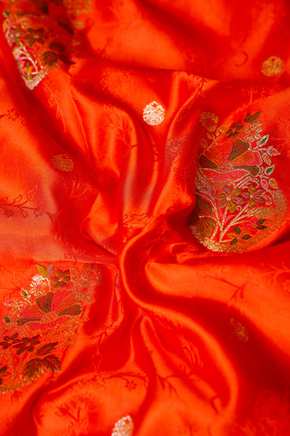 Orange Banarasi Silk Saree