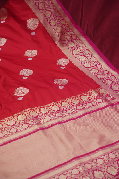 Red Pure Kadwa Banarasi Handloom Saree