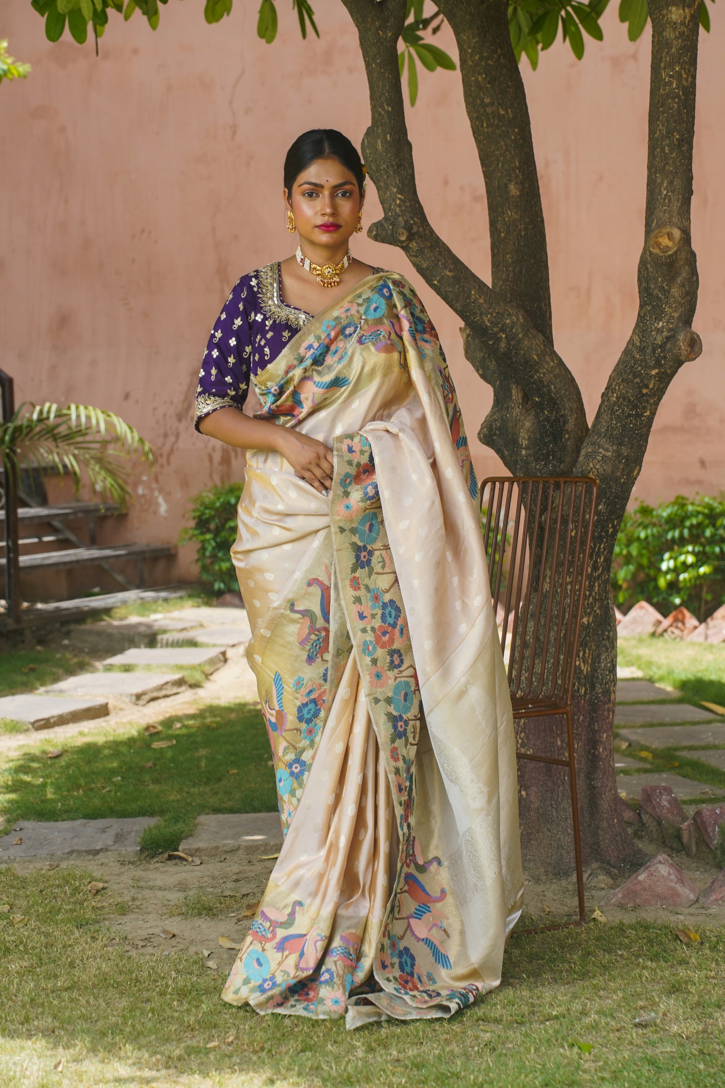 Off White Pure Kanjivaram Silk Handwoven Saree