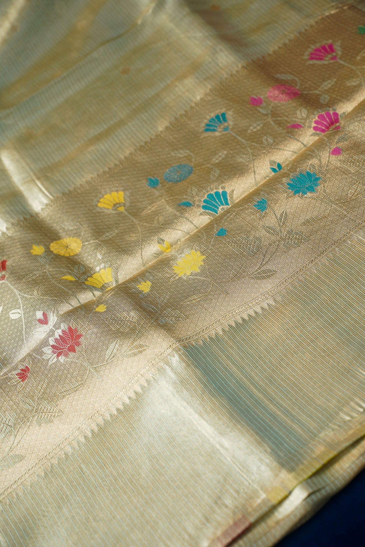 Sea Green Pure Tissue Silk Paithani Banarasi Handloom Saree