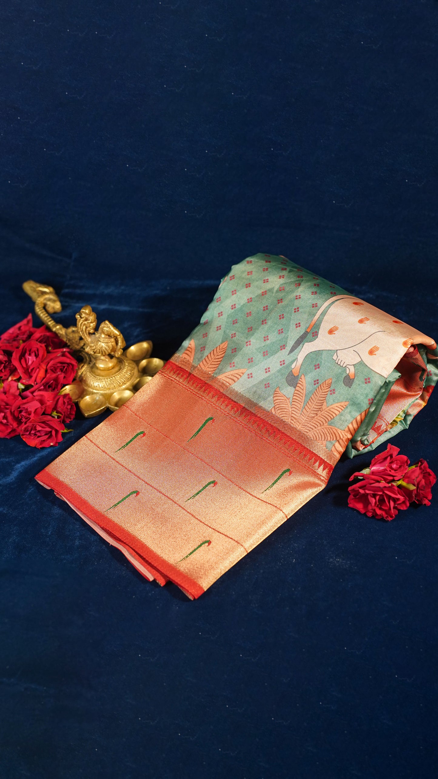 "UTSAV BANARAS 146" Banarasi Light Green Digital Print Paithani Silk Saree