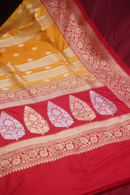 Mustard Pure Kadwa Banarasi Handloom Saree