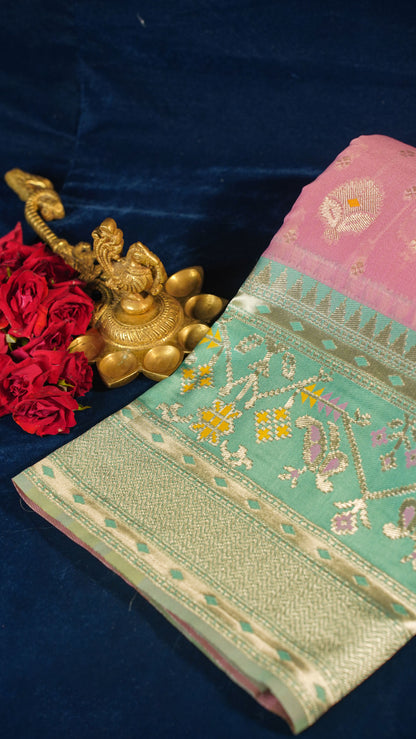 "UTSAV BANARAS 141" Banarasi Pastel Pink Jamdani Cotton Silk Saree