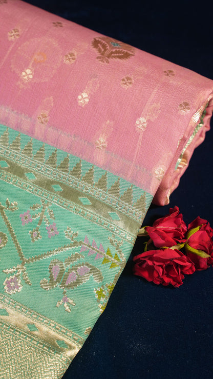 "UTSAV BANARAS 141" Banarasi Pastel Pink Jamdani Cotton Silk Saree