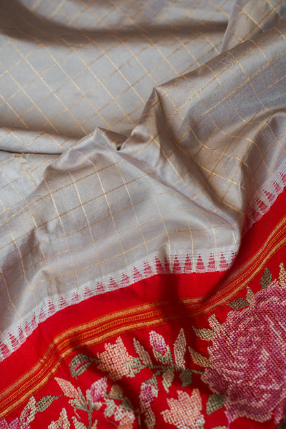 Grey Pure Katan Silk Kanjivaram Saree