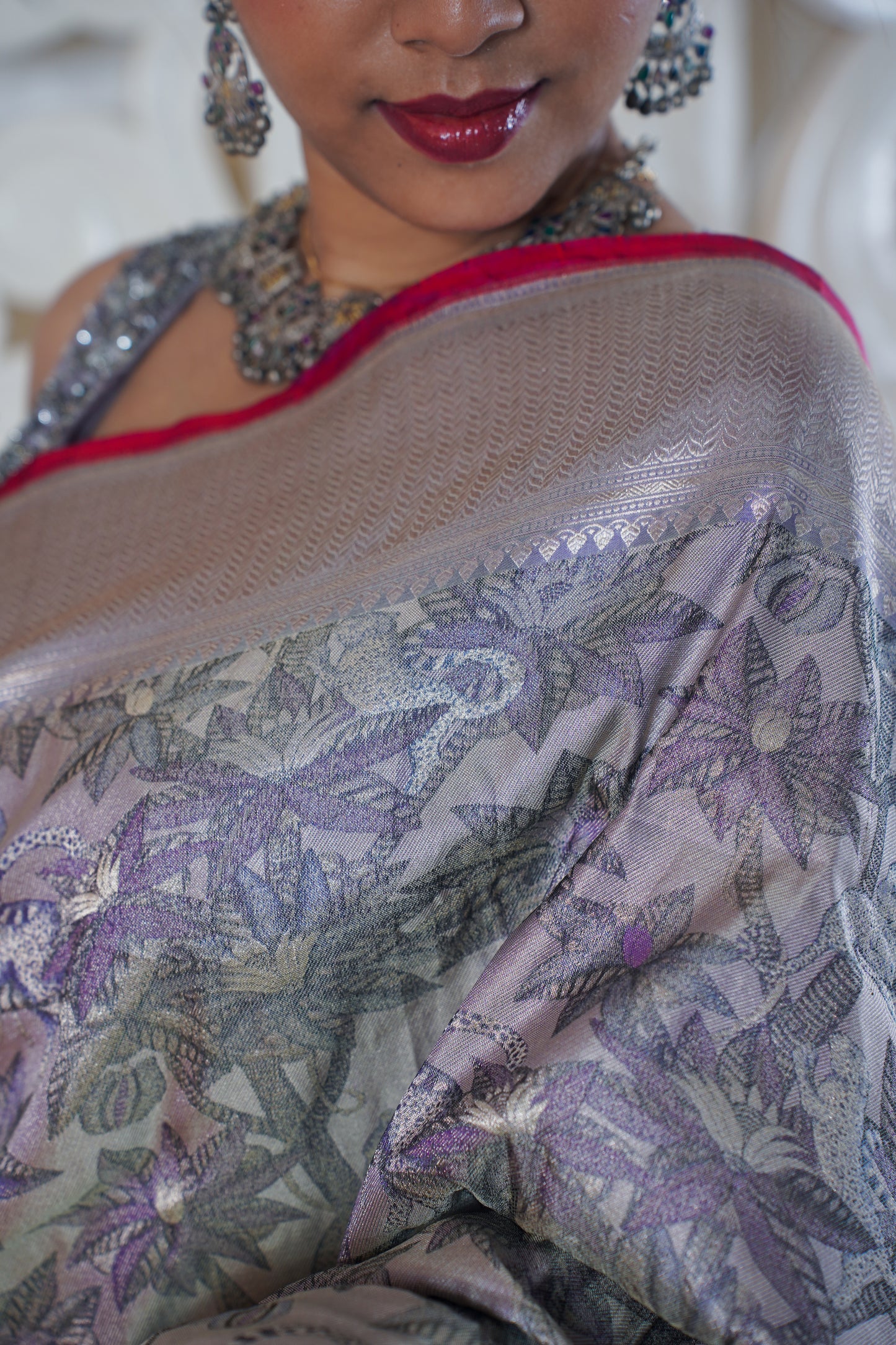 Grey pure Banarasi silk saree