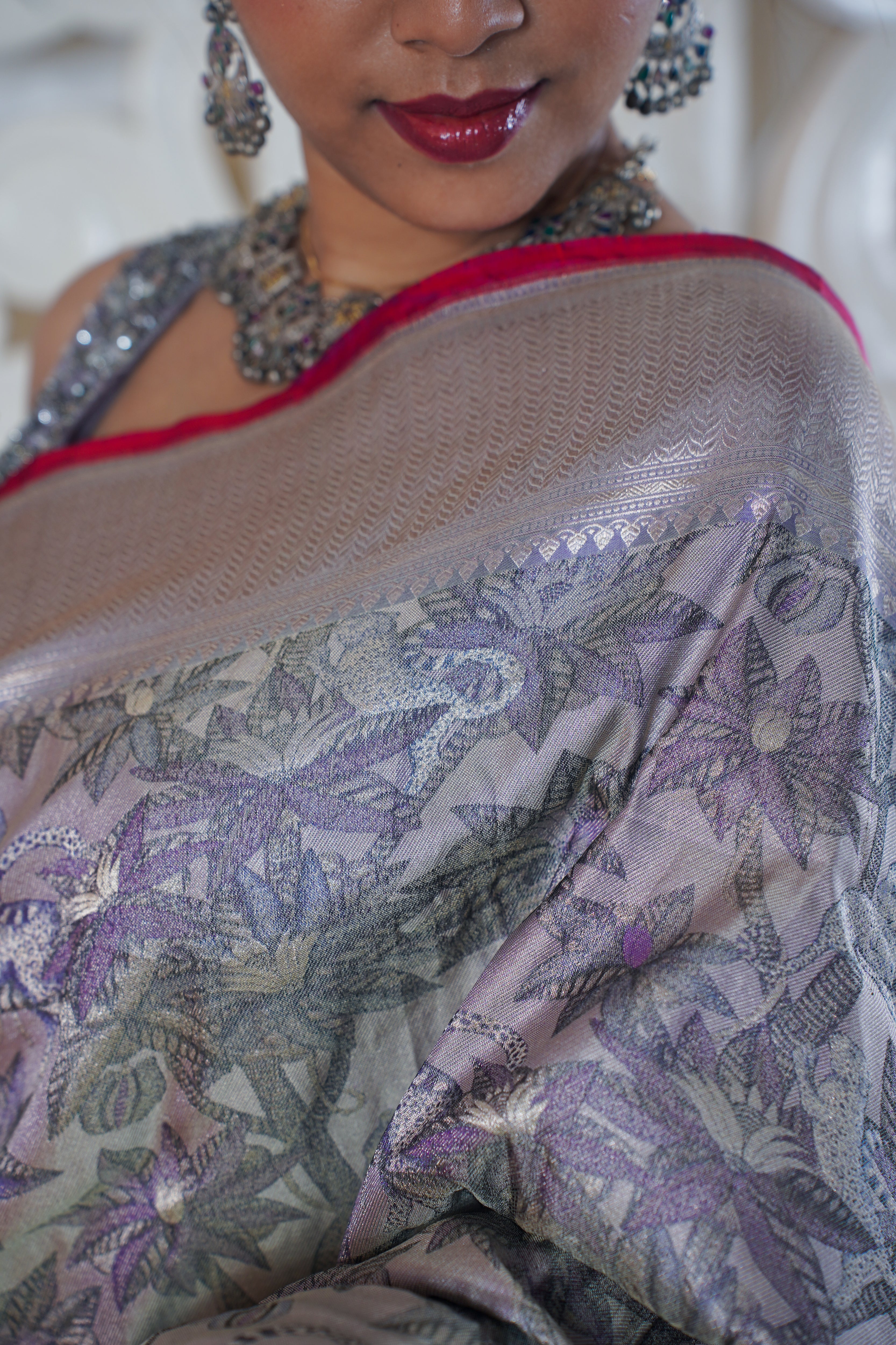 VIRASAT 325: Pure Banarasi Silk Saree In Grey color
