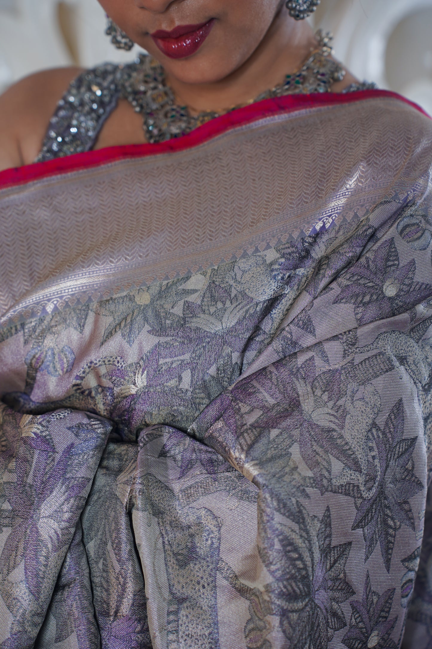 Grey pure Banarasi silk saree