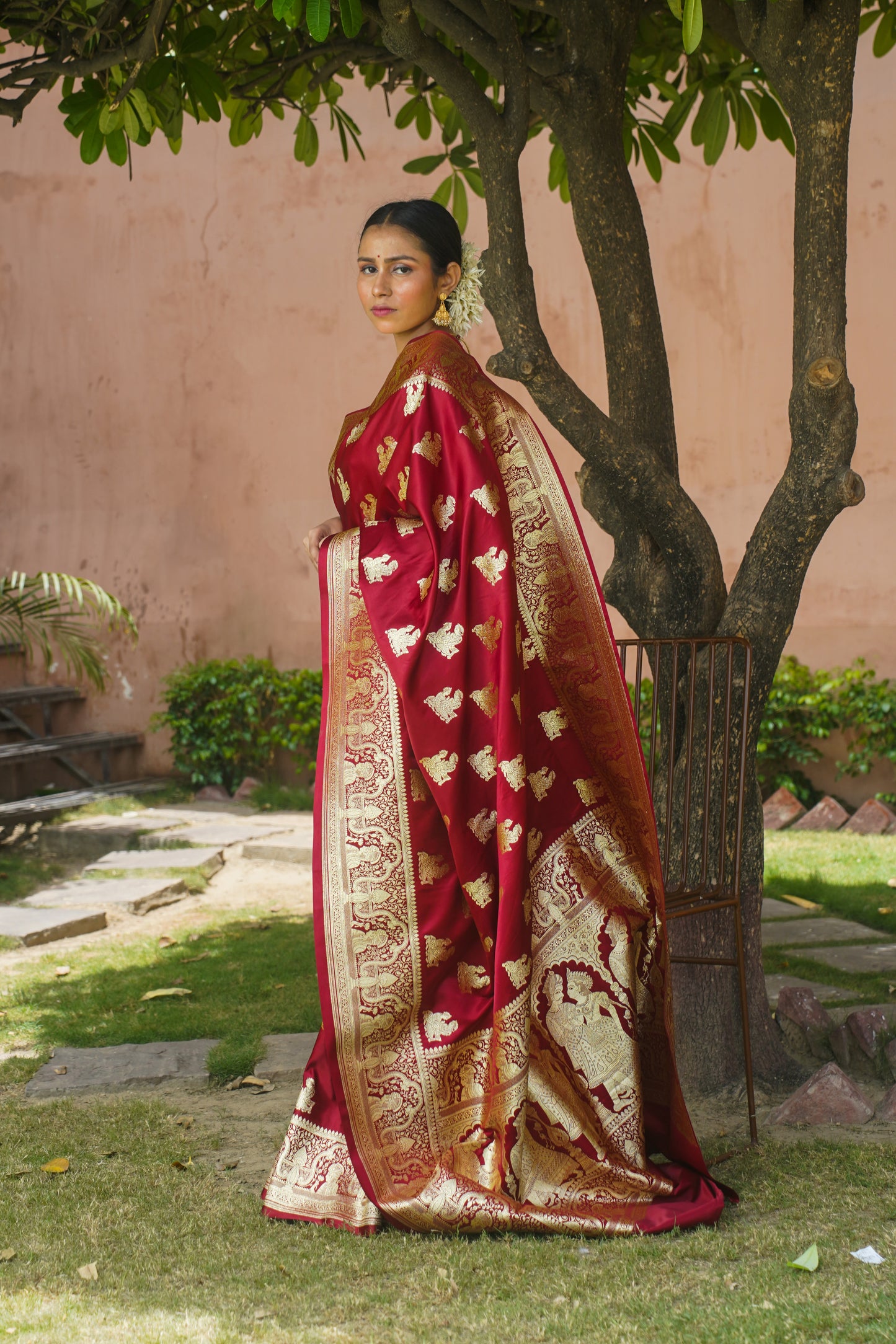 Maroon Pure Banarasi Handwoven Wedding Saree