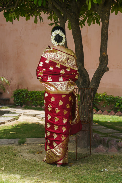 Maroon Pure Banarasi Handwoven Wedding Saree