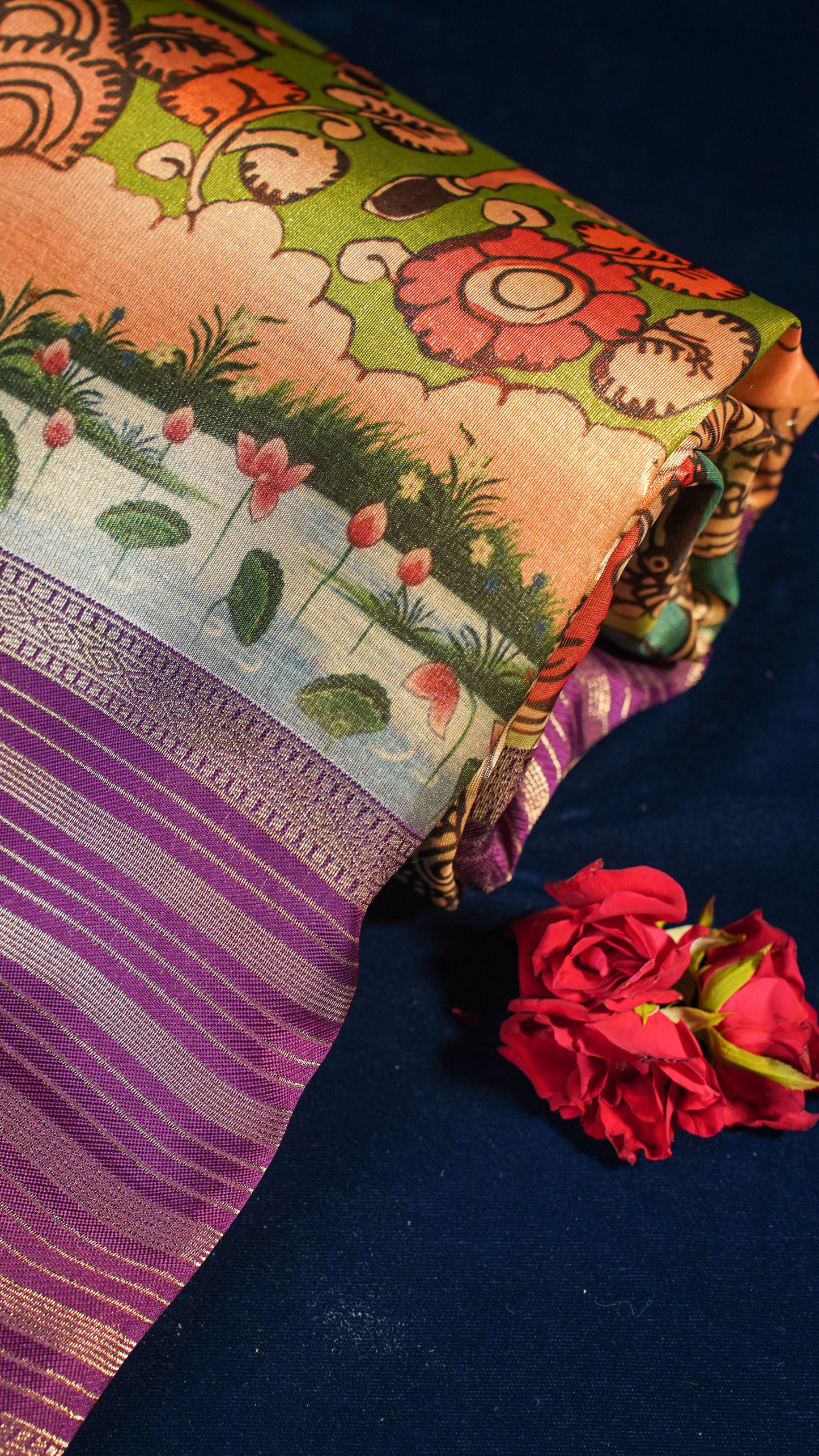 "UTSAV BANARAS 142" Banarasi Forest Green Digital Print Tissue Silk Saree