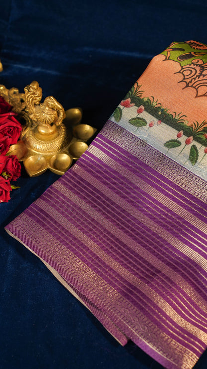 "UTSAV BANARAS 142" Banarasi Forest Green Digital Print Tissue Silk Saree