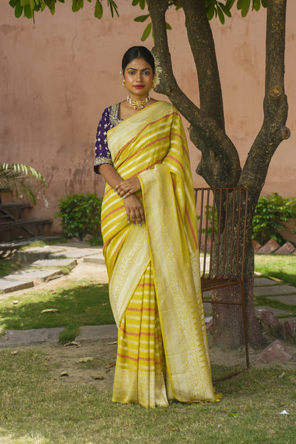 Lemon Yellow Pure Khaddi Georgette Banarasi Saree