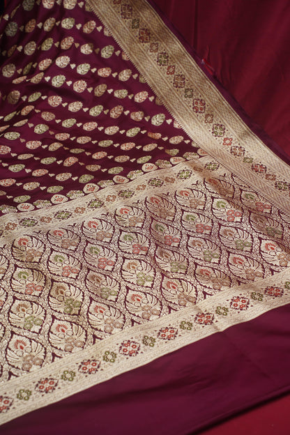 Maroon Pure Kadwa Banarasi Handloom Wedding Saree