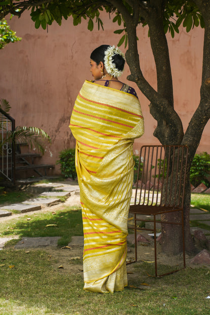 Lemon Yellow Pure Khaddi Georgette Banarasi Saree