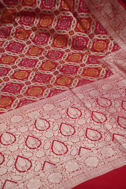 Red Pure Kadwa Panetar Banarasi Handloom Saree