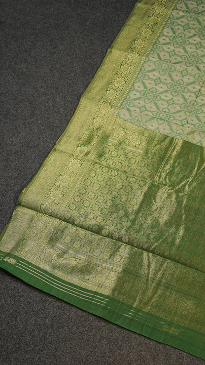 "UTSAV BANARAS 134" Banarasi Green Jamdani Cotton Silk Saree