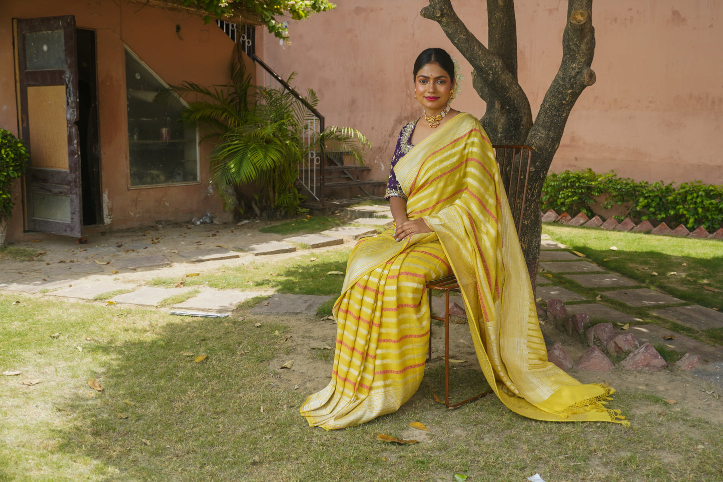 Lemon Yellow Pure Khaddi Georgette Banarasi Saree