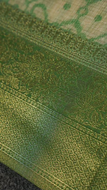 "UTSAV BANARAS 134" Banarasi Green Jamdani Cotton Silk Saree