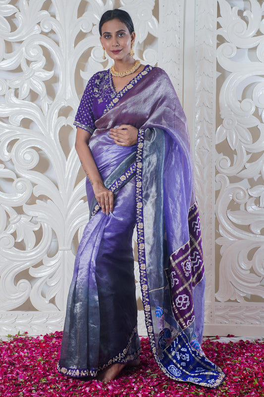 Blur pure silk designer saree (Bandhej work)