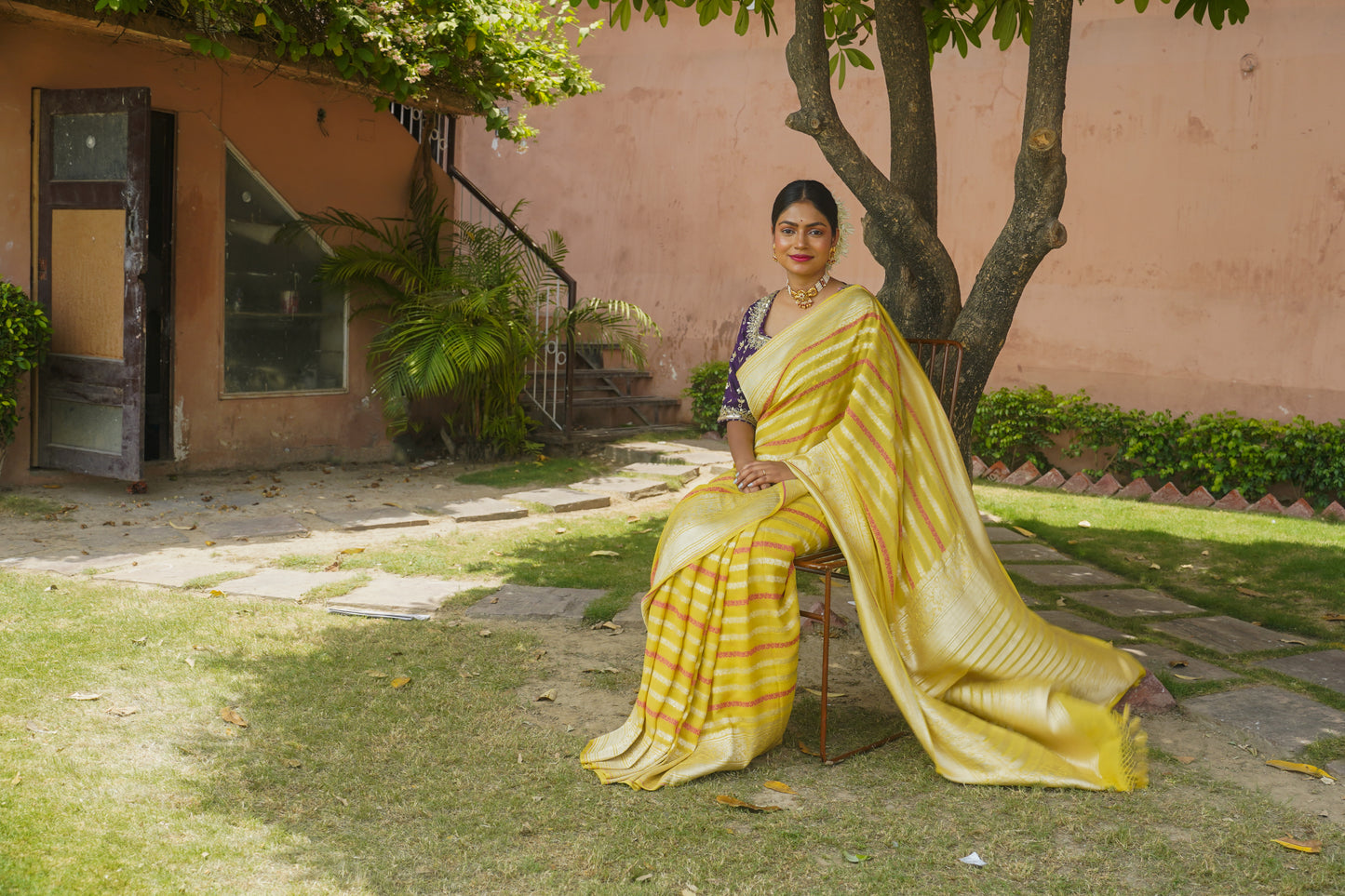 Lemon Yellow Pure Khaddi Georgette Banarasi Saree