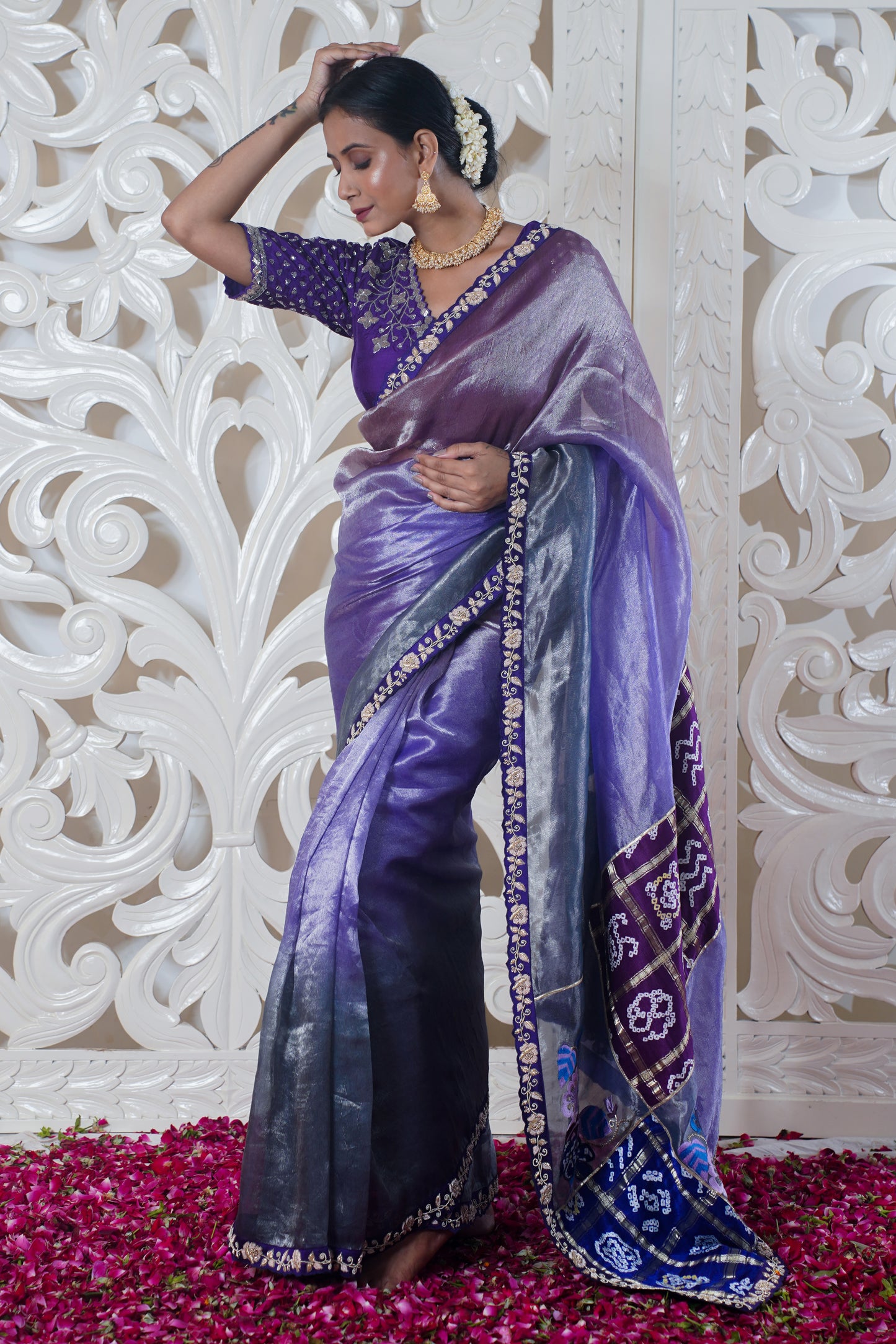 Blur pure silk designer saree (Bandhej work)