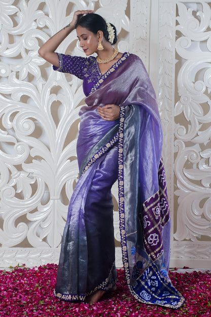 Blur pure silk designer saree (Bandhej work)