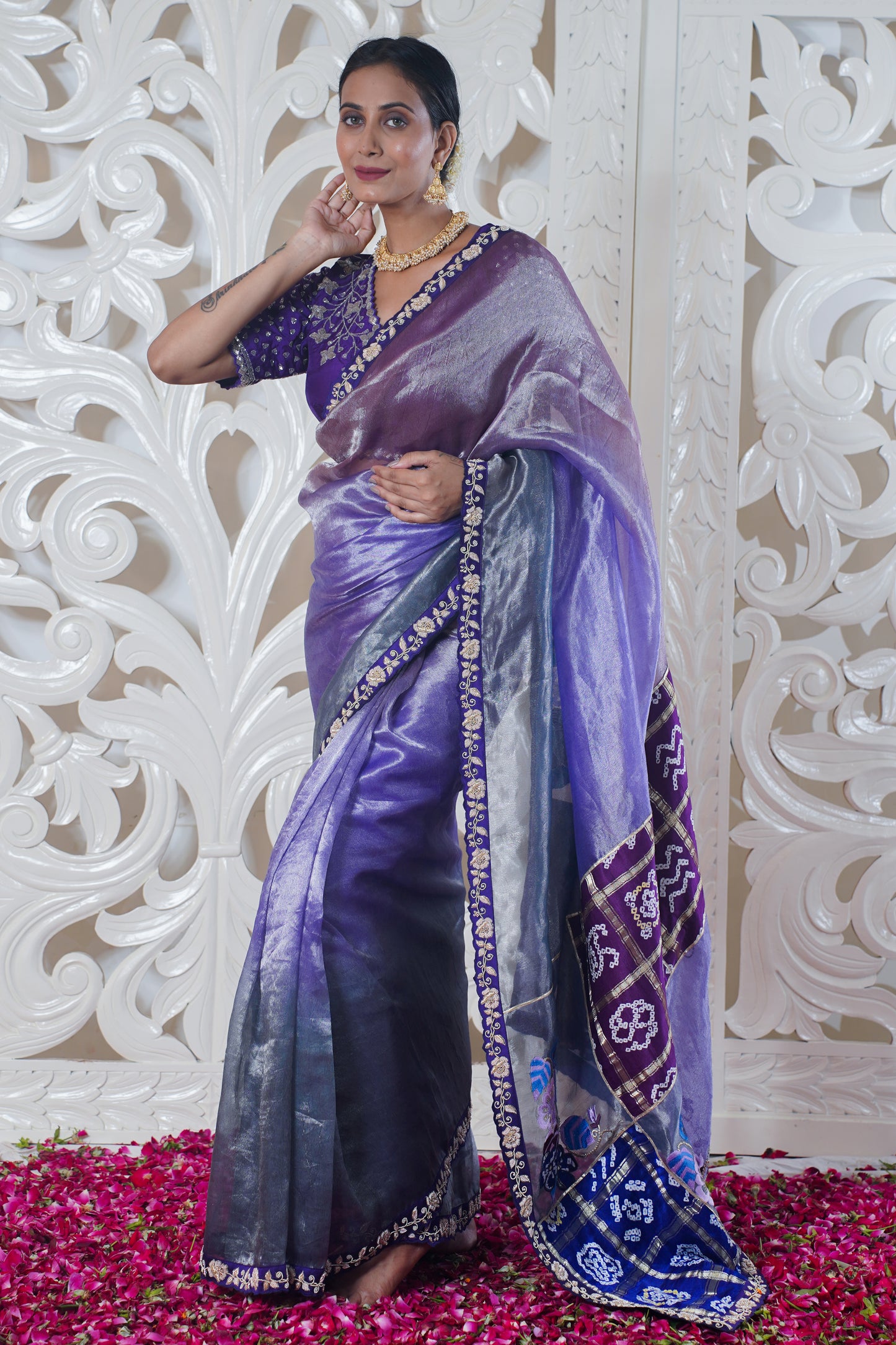 Blur pure silk designer saree (Bandhej work)