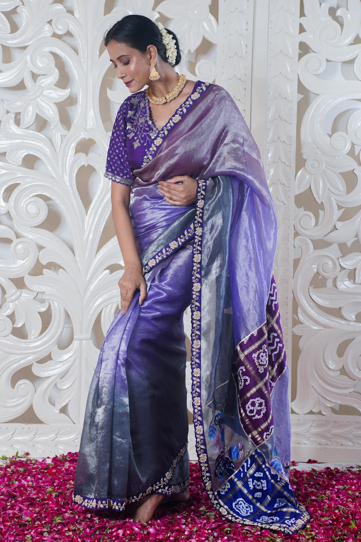 Blur pure silk designer saree (Bandhej work)