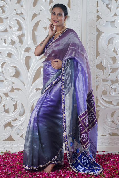 Blur pure silk designer saree (Bandhej work)