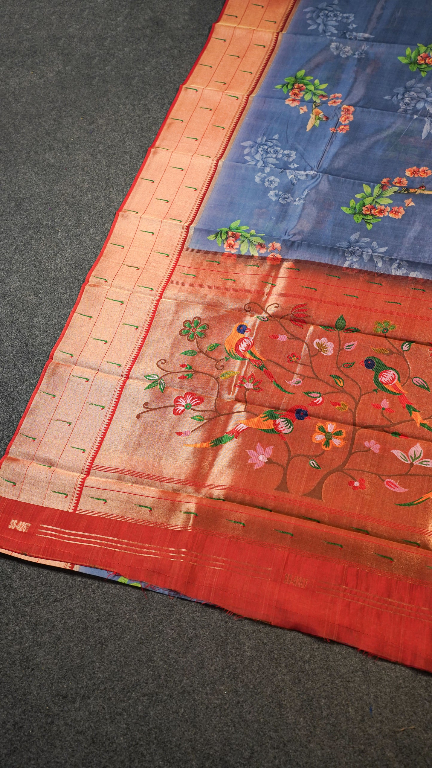 "UTSAV BANARAS 145" Banarasi Ocean Blue Digital Print Paithani Silk Saree