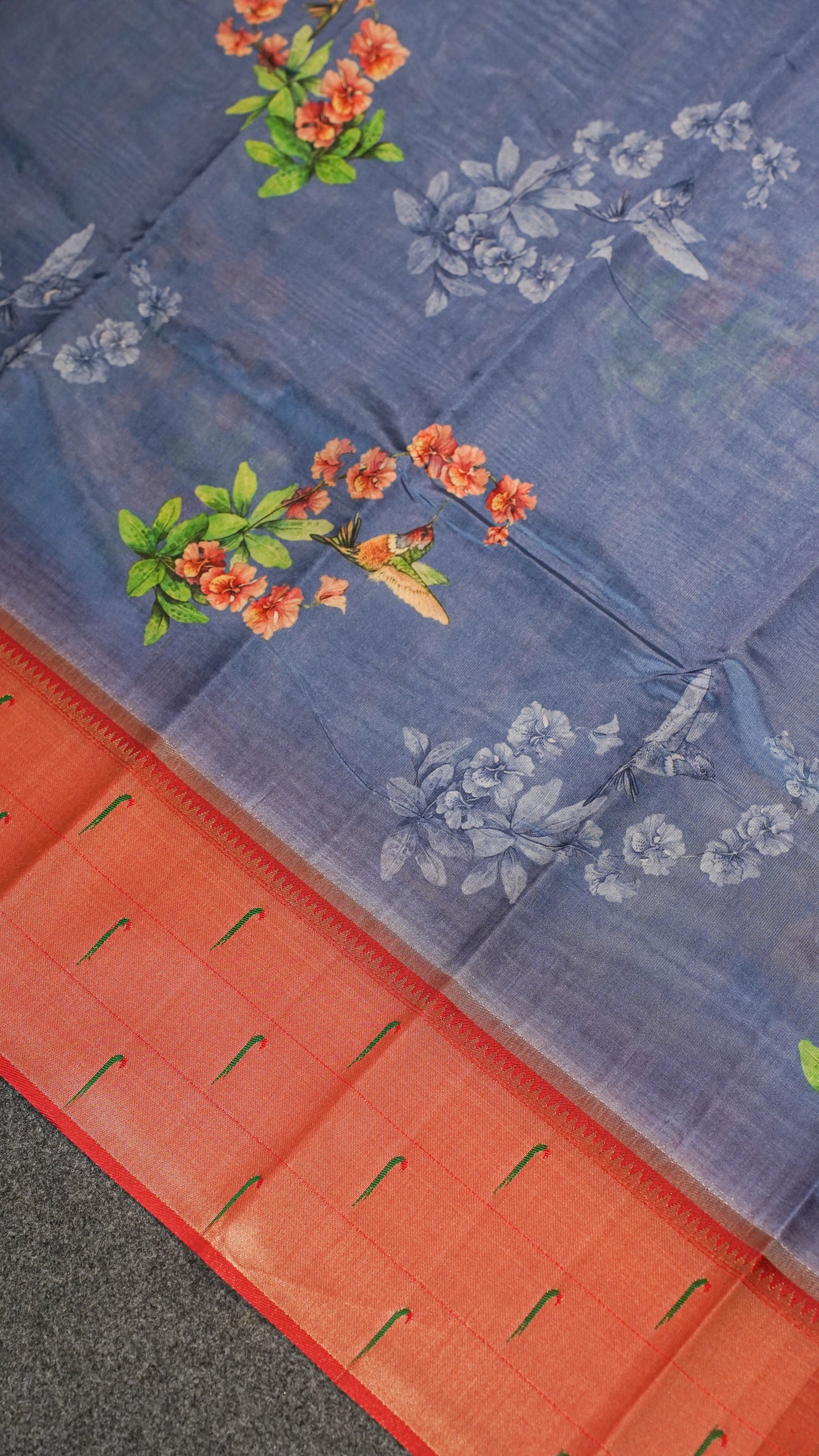 "UTSAV BANARAS 145" Banarasi Ocean Blue Digital Print Paithani Silk Saree