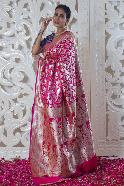 Magenta pure katan silk saree