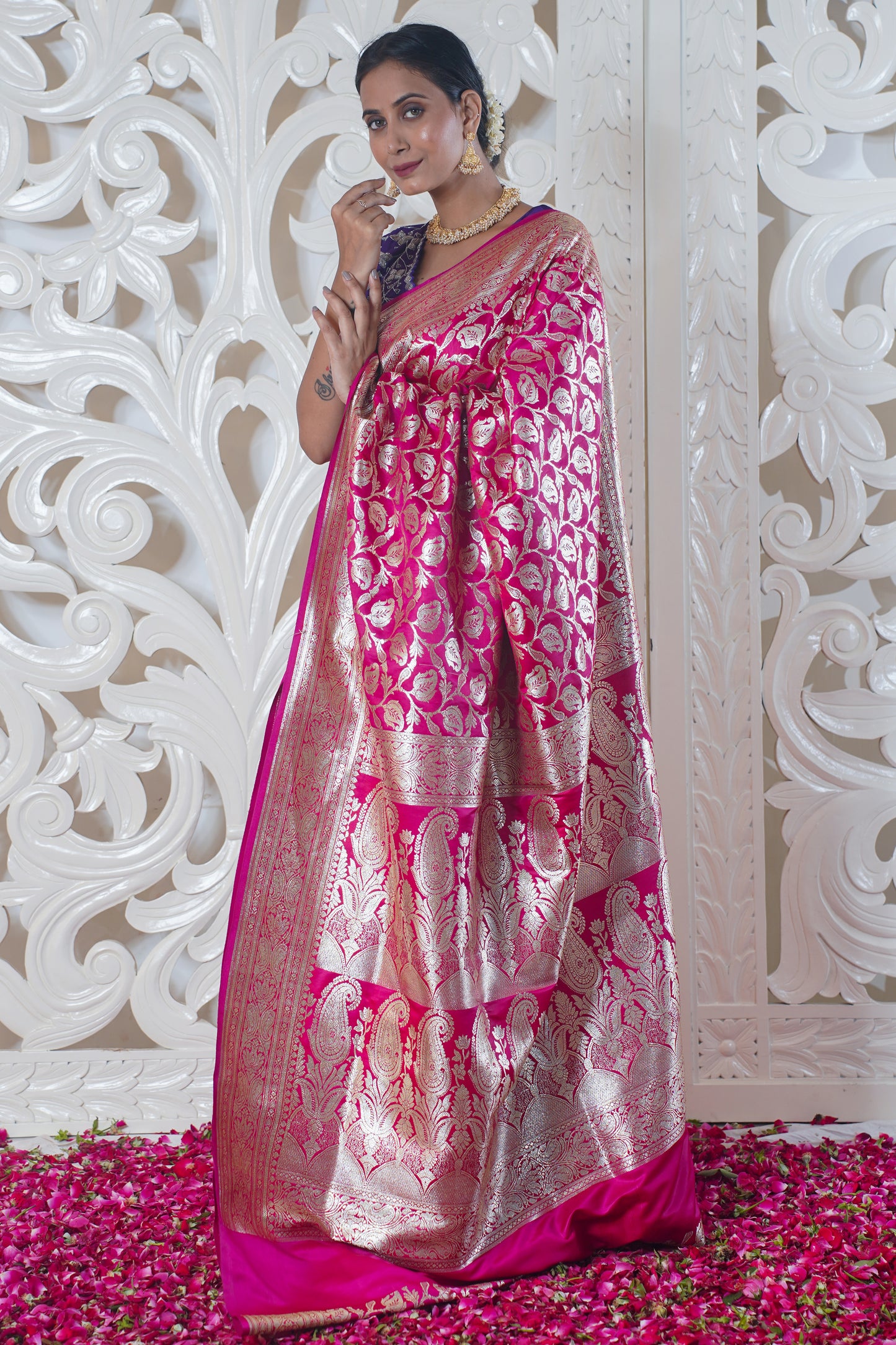 Magenta pure katan silk saree