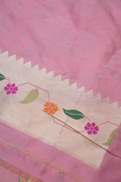 Peach Pure Kadwa Paithani Banarasi Handloom Saree