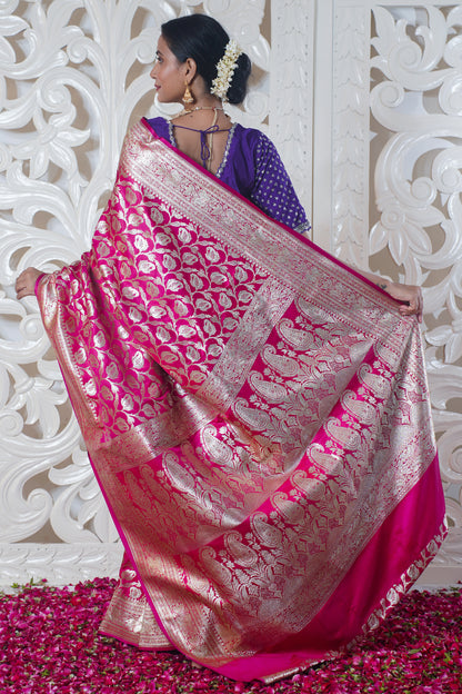 Magenta pure katan silk saree