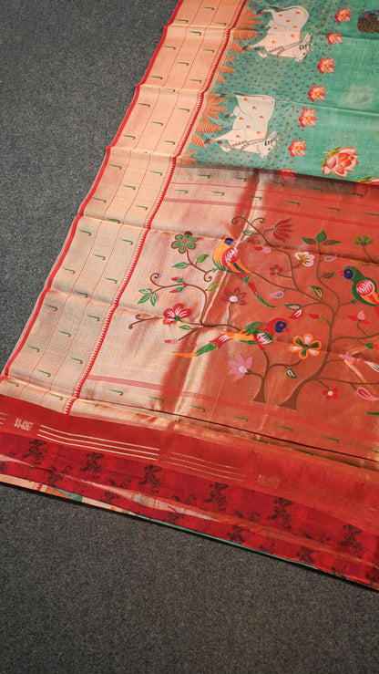 "UTSAV BANARAS 146" Banarasi Light Green Digital Print Paithani Silk Saree