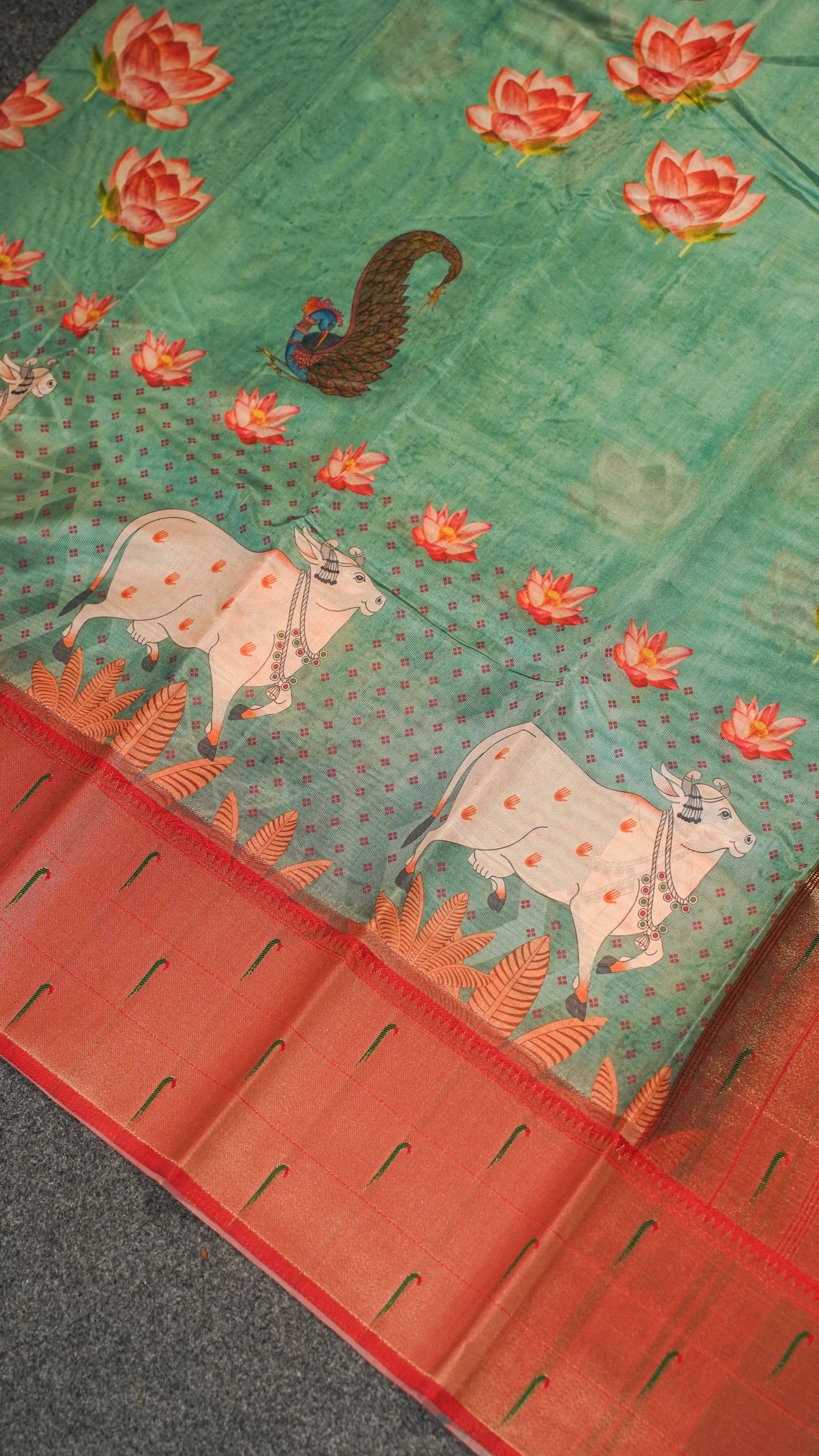"UTSAV BANARAS 146" Banarasi Light Green Digital Print Paithani Silk Saree