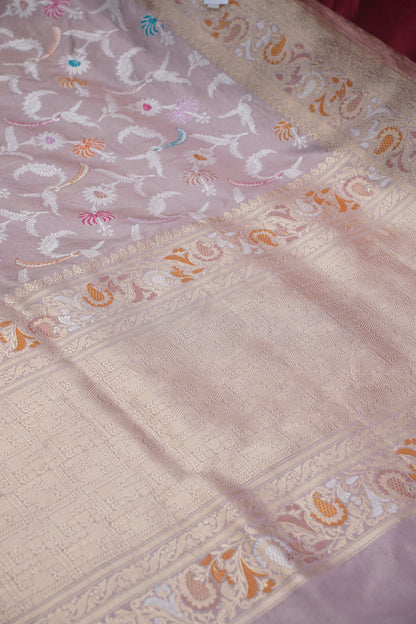 Taarbana Onion Pink Pure Kadwa Jaal Banarasi Handloom Saree