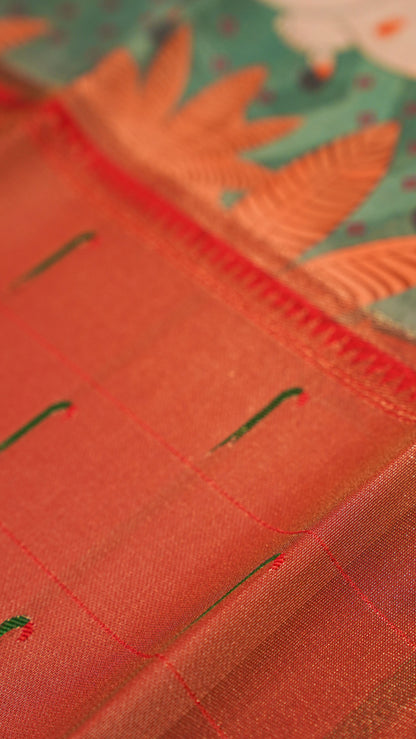 "UTSAV BANARAS 146" Banarasi Light Green Digital Print Paithani Silk Saree