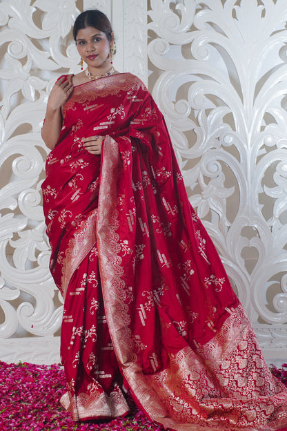 Red pure katan silk saree