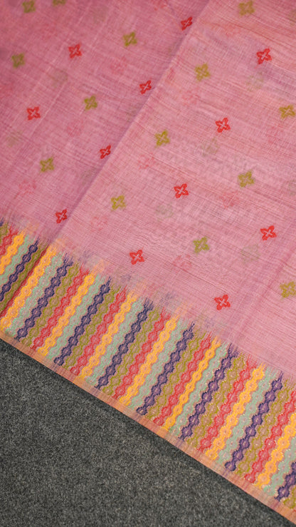 "UTSAV BANARAS 137" Banarasi Pink Jamdani Cotton Silk Saree