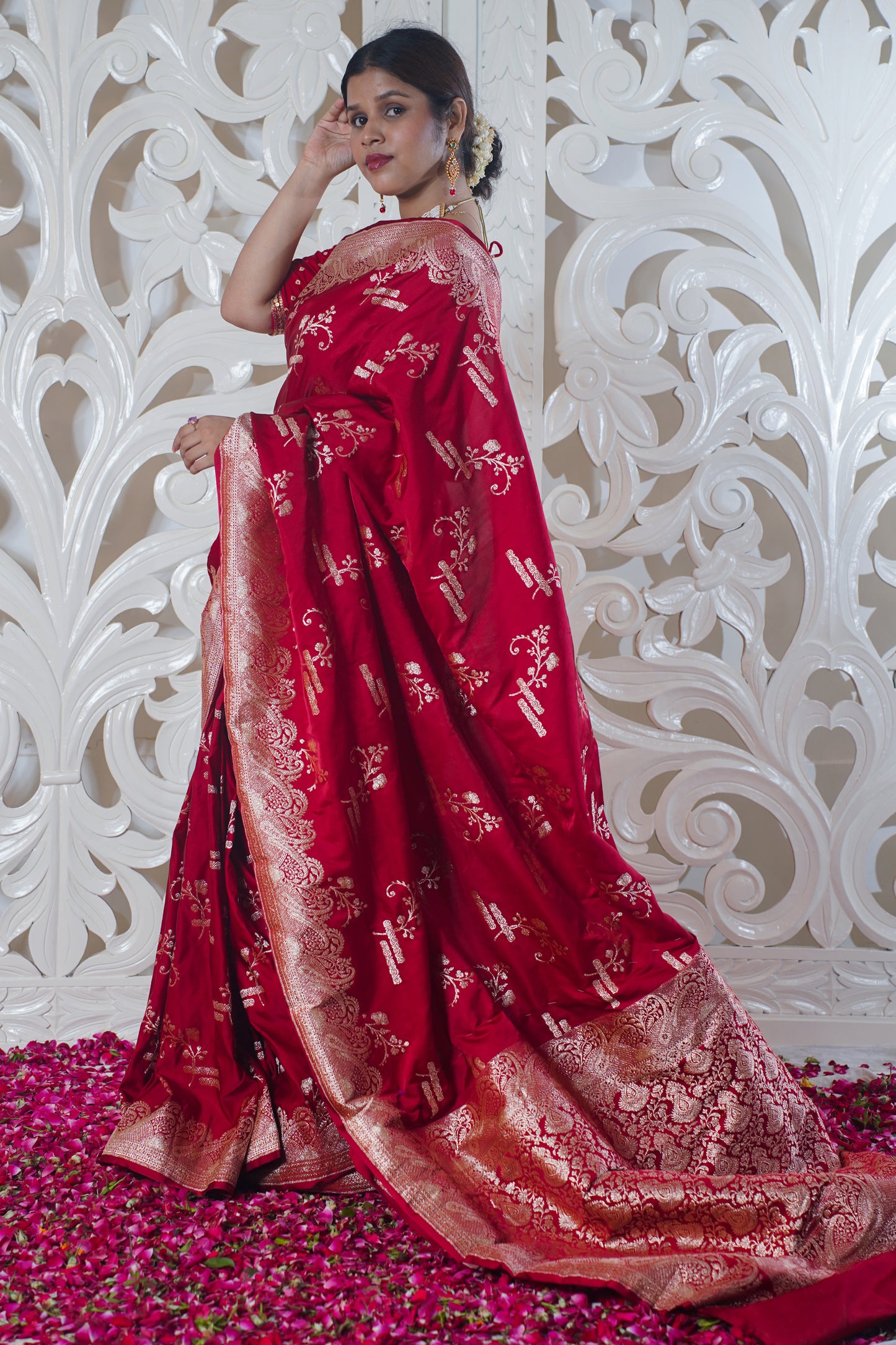 Red pure katan silk saree