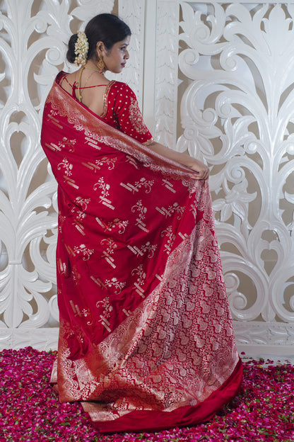 Red pure katan silk saree