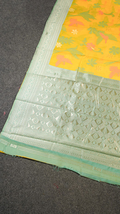 "UTSAV BANARAS 139" Banarasi Yellow Jamdani Cotton Silk Saree